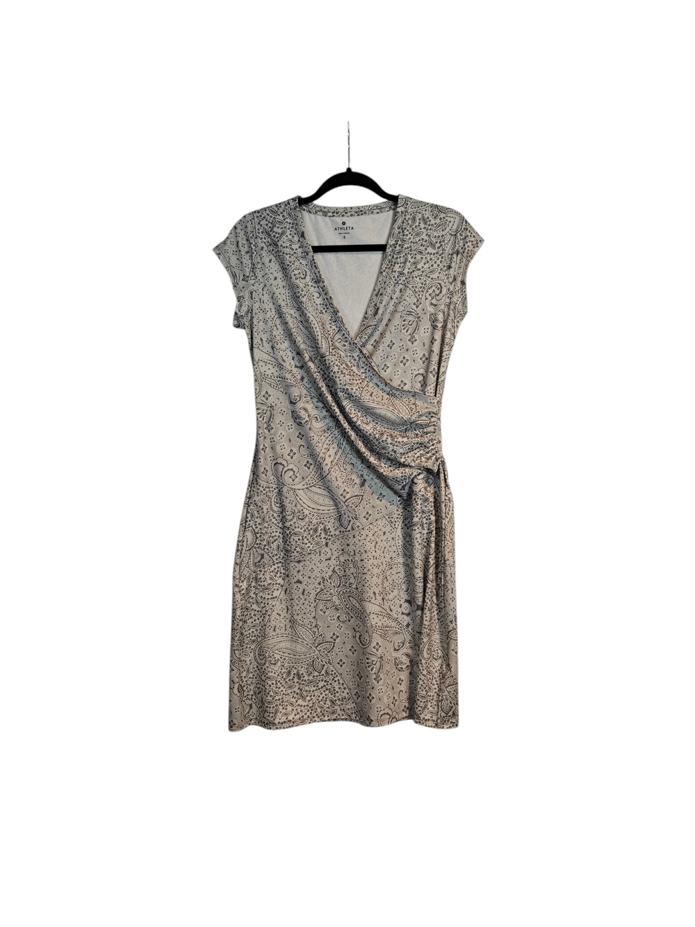 ATHLETA Nectar Dress Surplice Cap Sleeve White Gray Paisley Size Small